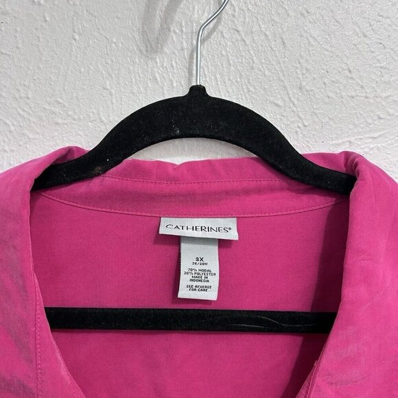 Catherines Women’s Plus Size 3X 26/28W Pink Modal Blend Camp Blouse Shirt Top - Picture 7 of 10
